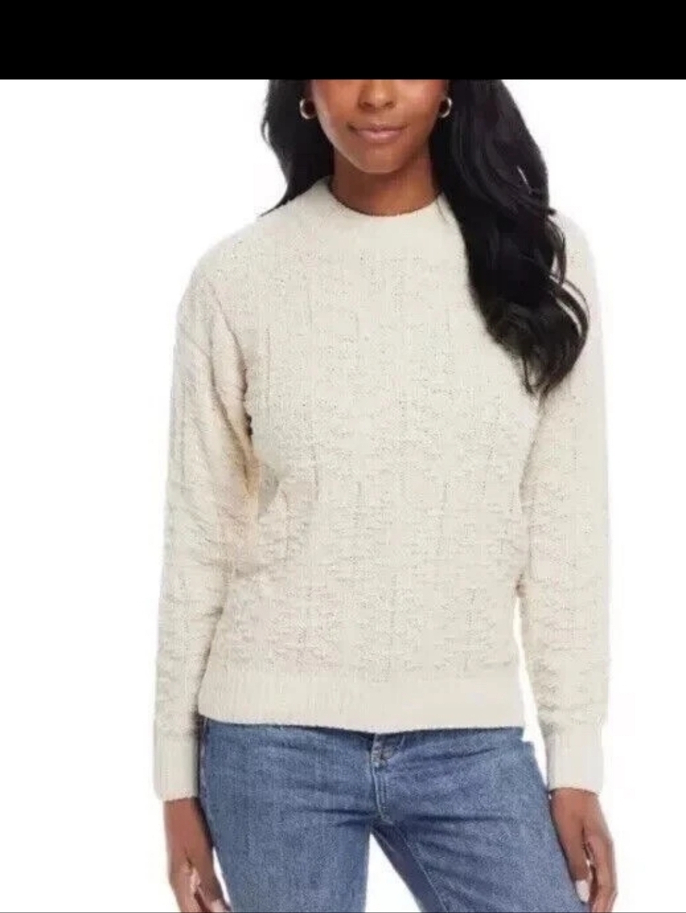 Women's Cream With Metallic Strand Pullover Long Sleeve Sweater - Weatherproof L